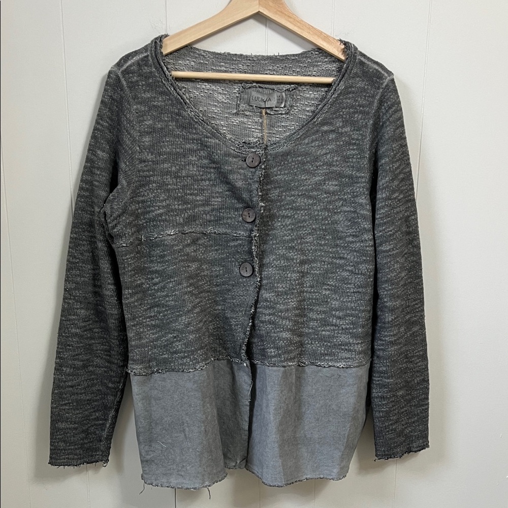 NEW LUUKAA Cardigan Jacket Top Gray Multi Mixed Texture Lagenlook Button Up 12